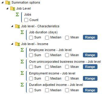 Expanded Job level summation options